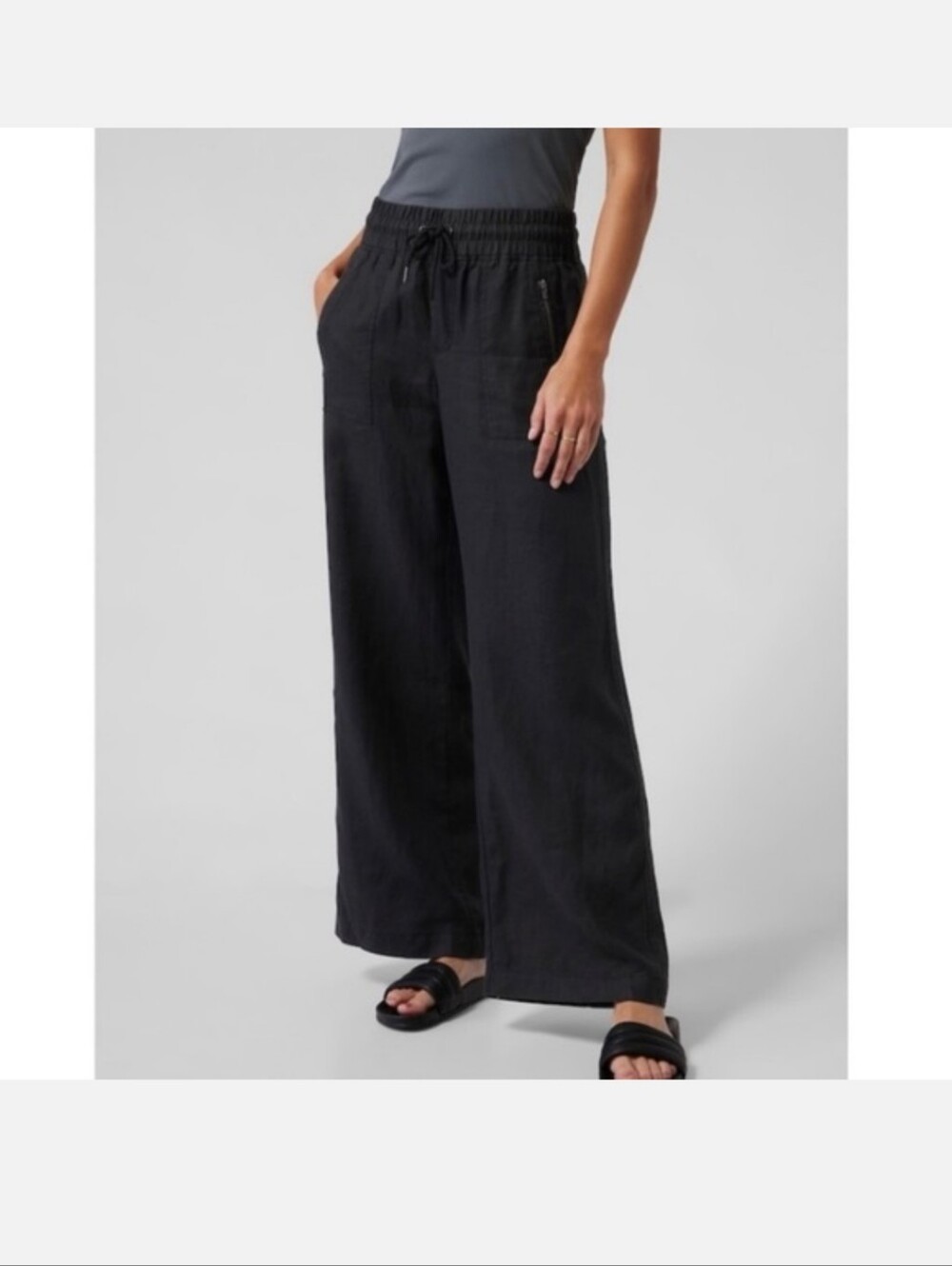 Athleta Black Wide-Leg Drawstring Pants